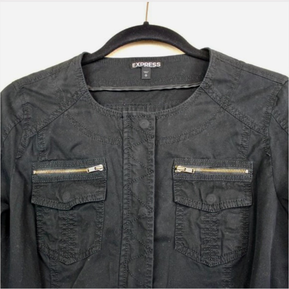Express Women's Black Utility Jacket with Zippered Pockets